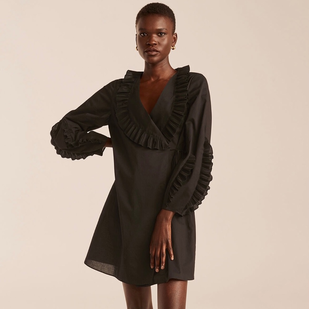 Rebecca Taylor Voile Pleated Ruffle Long Sleeve Wrap Dress Size Medium